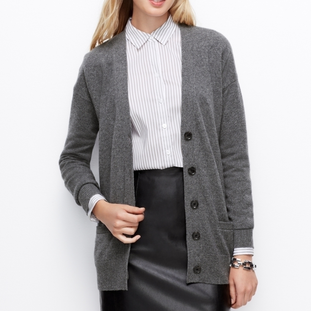 Ann Taylor 100% cashmere Cardigan gray long